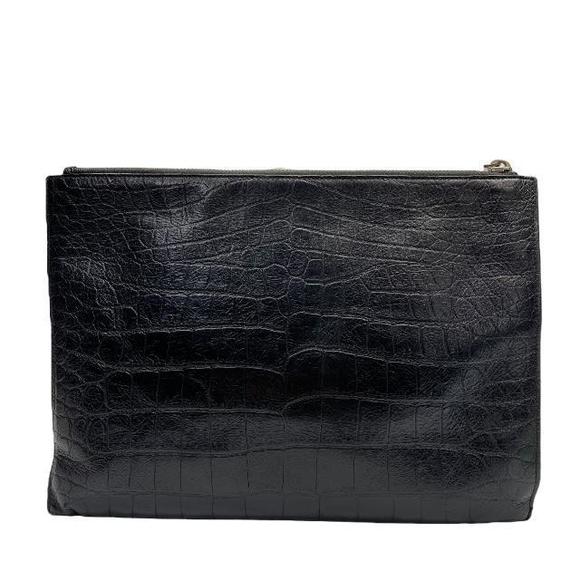 Saint Laurent Handbag Clutch Leather Logo Black Crocodile Bag - Embossed - Picture 1 of 7